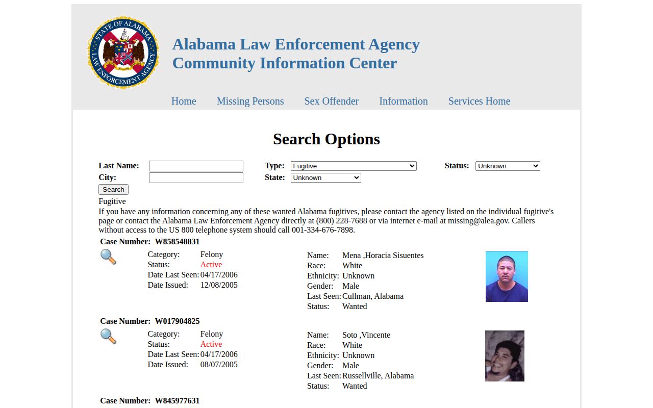 Alabama Law Enforcement Agency fugitive search