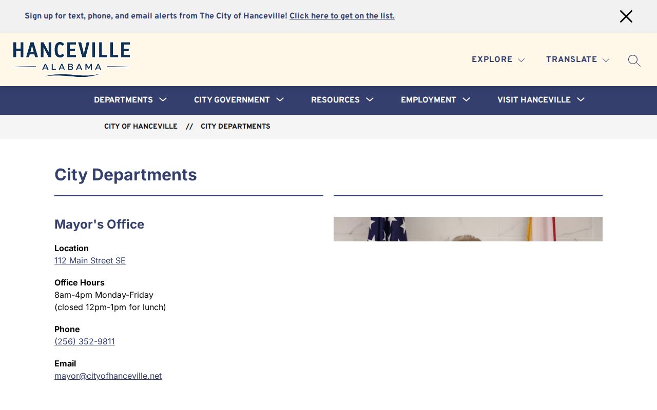 Current City of Hanceville departments page after the police department dissolution